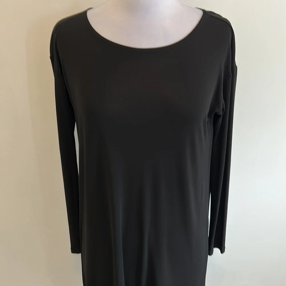 Eileen Fisher Black Silk Georgette Double Layer Dress